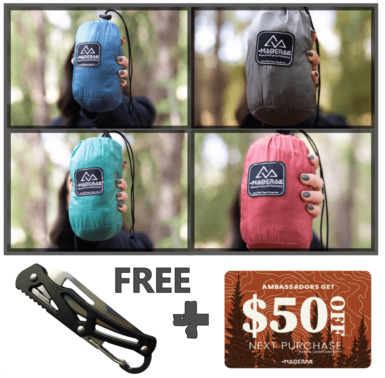 Ambassador Only Offer: Ultralight Pocket Hammock + Pocket Knife + $50 Gift Card