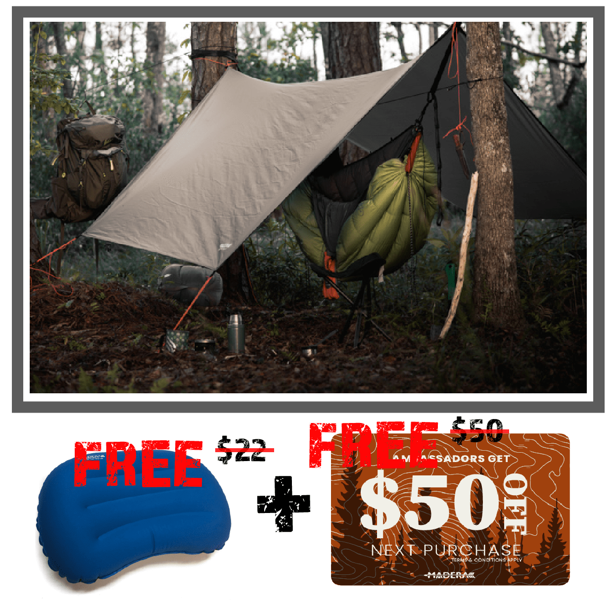 Madera Outdoor tarp Ambassador Only Offer: Hammock Tarp + Pillow + $50 Gift Card